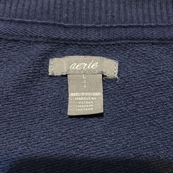 aerie Oversized Crew Neck Distressed Sweatshirt Navy Blue - Picture 7 of 8